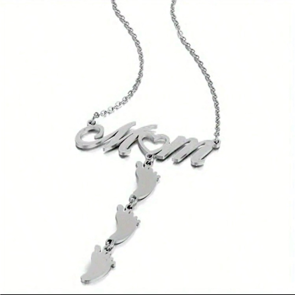 NEW Stainless Steel Baby Footprint Heart Shaped Necklace For Women Doesn'T Fade